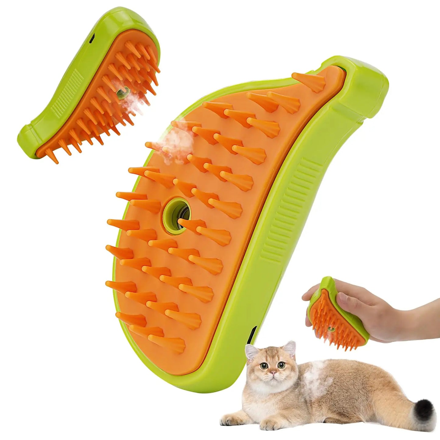 Spazzola 3 in 1 per Cani e Gatti – Vapore, Massaggio e Rimozione Pelo